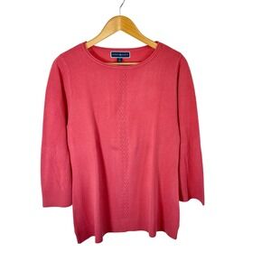 Karen Scott Women's Lightweight Pointelle Knit Sweater Pink Orchid 3/4 Sleeve XL